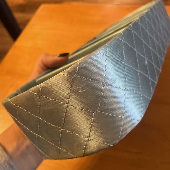 Mid Century Quilted Satin Drawer Organizer Blue Hosiery Holder - Picture 8 of 8